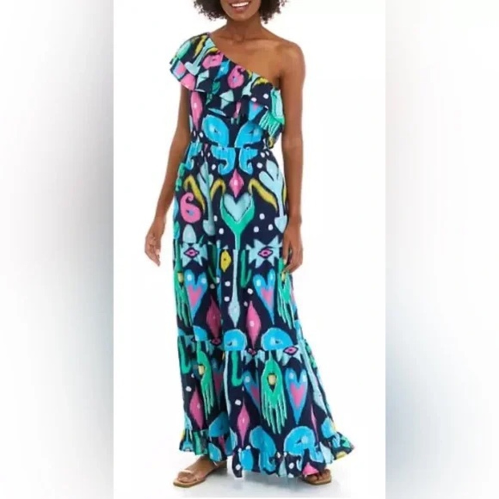 Blue and Black One Shoulder Sundress Resort Wear